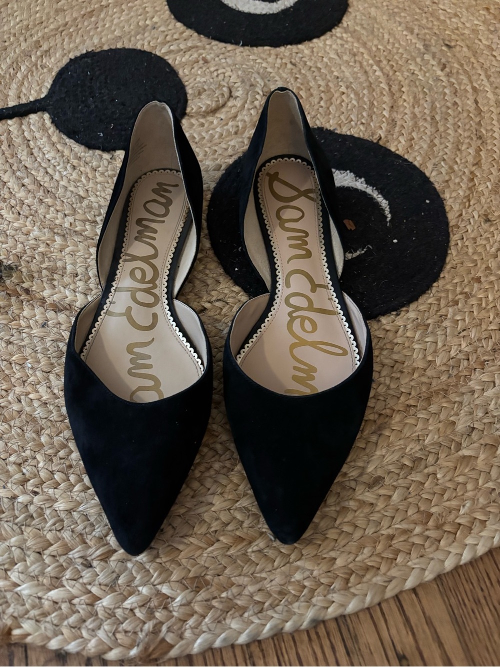Sam Edelman Black Suede Pointed D'Orsay Flats